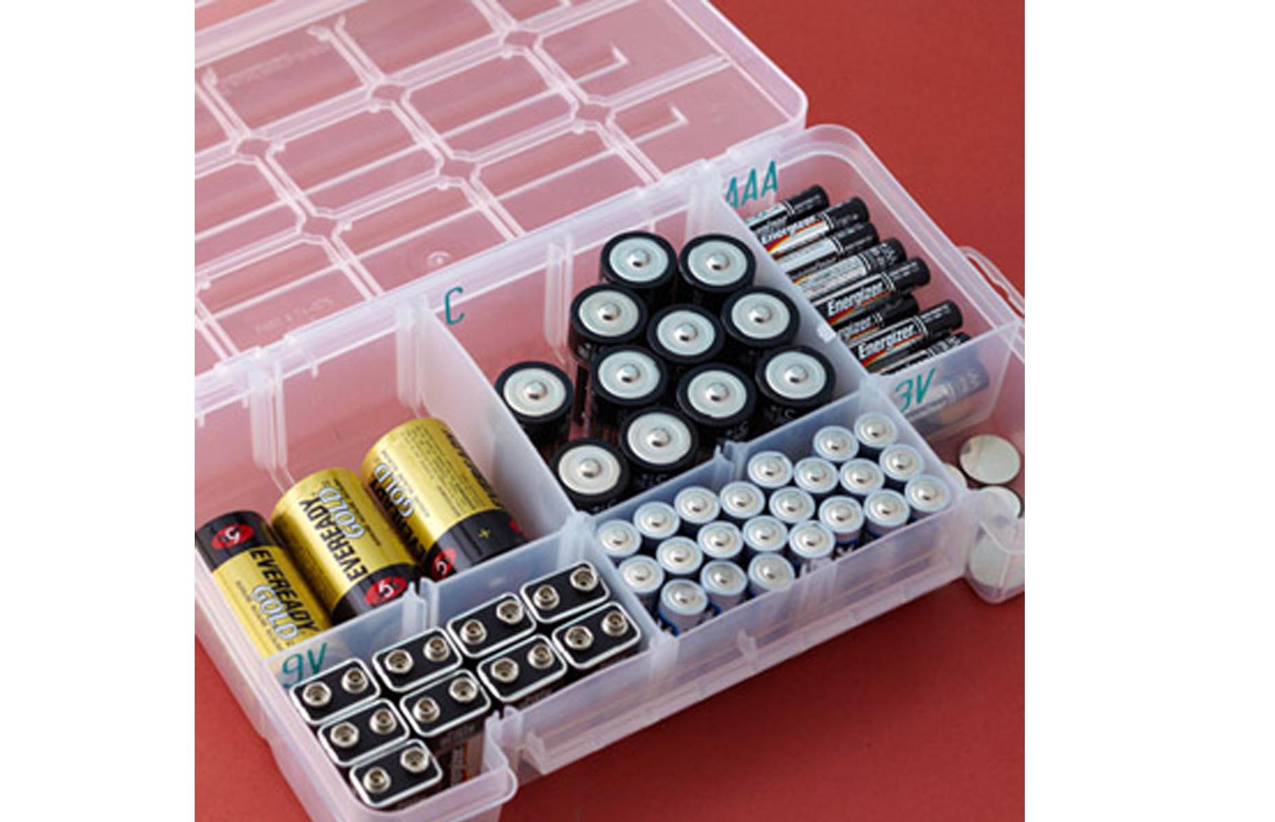 Pop unpackaged batteries in a tackle box